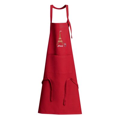 Tablier de cuisine recyclé Tour Eiffel avec poche Rouge 85 x 72