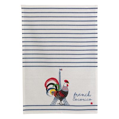 French Cocorico recycled tea towel Écru/Bleu 50 X 70