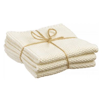 Set of 3 Knitted Hand Towels Izan Recycled Ecru 25 X 25