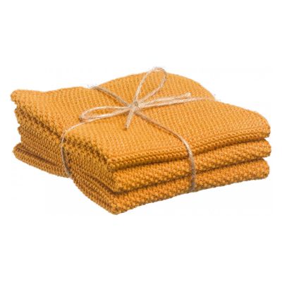 Set of 3 Knitted Hand Towels Izan Recycled Tournesol 25 X 25