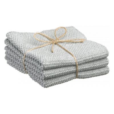 Set of 3 Knitted Hand Towels Izan Recycled Gris 25 X 25