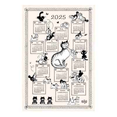 Dubout Tea Towel 2025 Kittens Calendar Écru 48 X 72